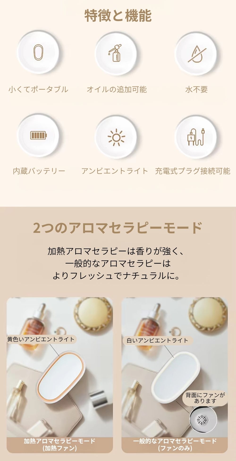 アロマディフューザーの機能と特徴のイメージ