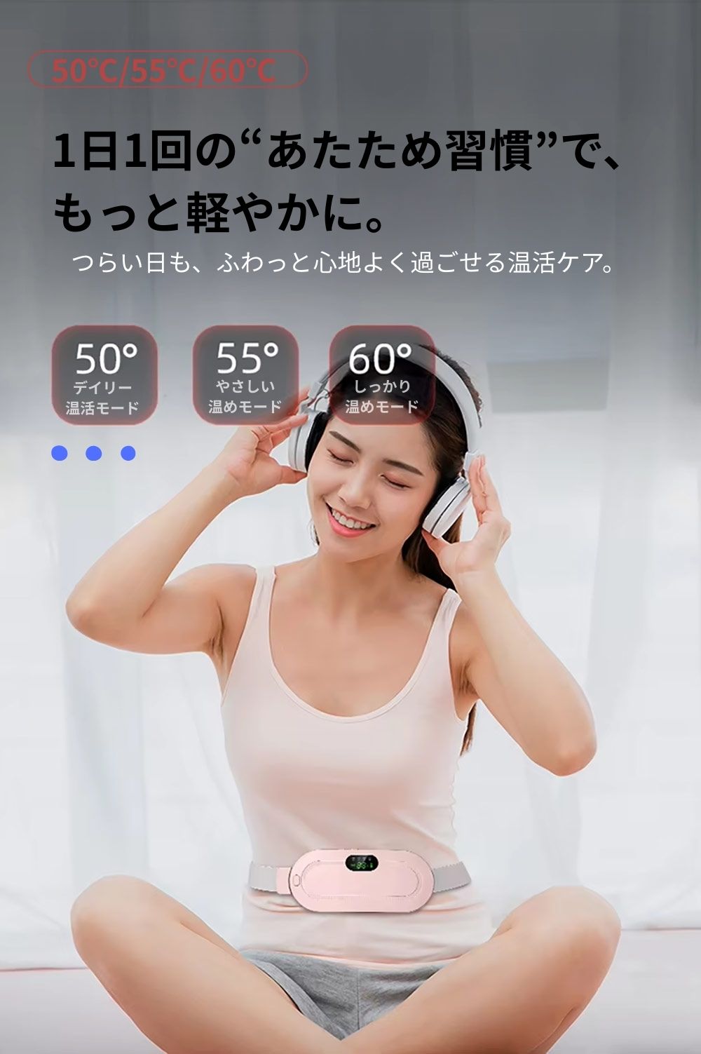 3段階の温度と4つのモードがイラストで分かる温活ウォームベルト説明画像
