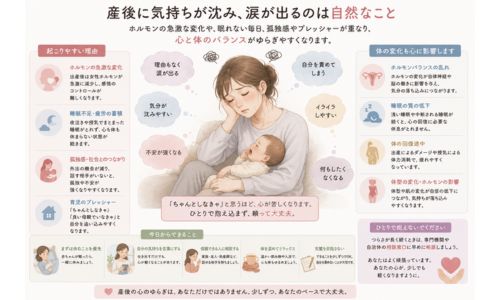 産後に気持ちが沈み涙が出る女性の心と体の変化のイメージ